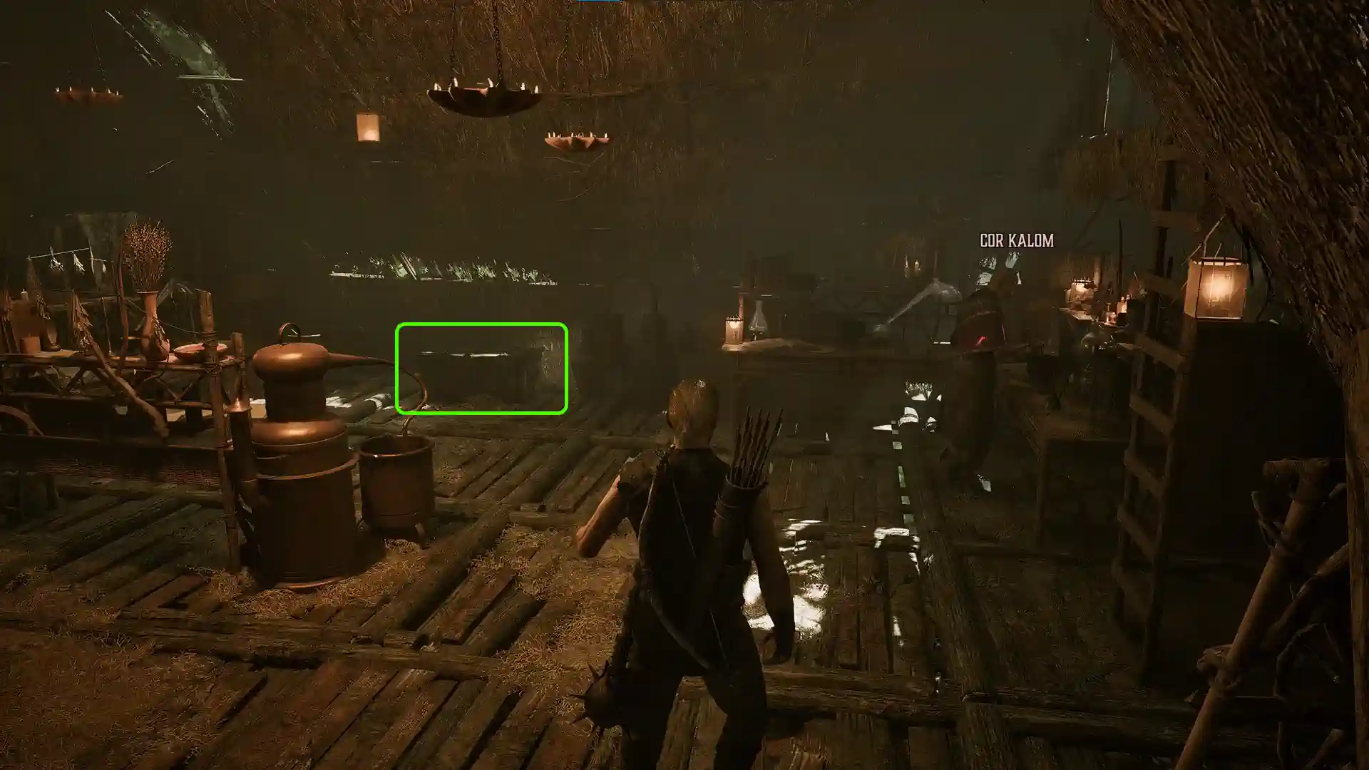 In-game screenshot showing the location of Cor Kalom's chest with the recipe.