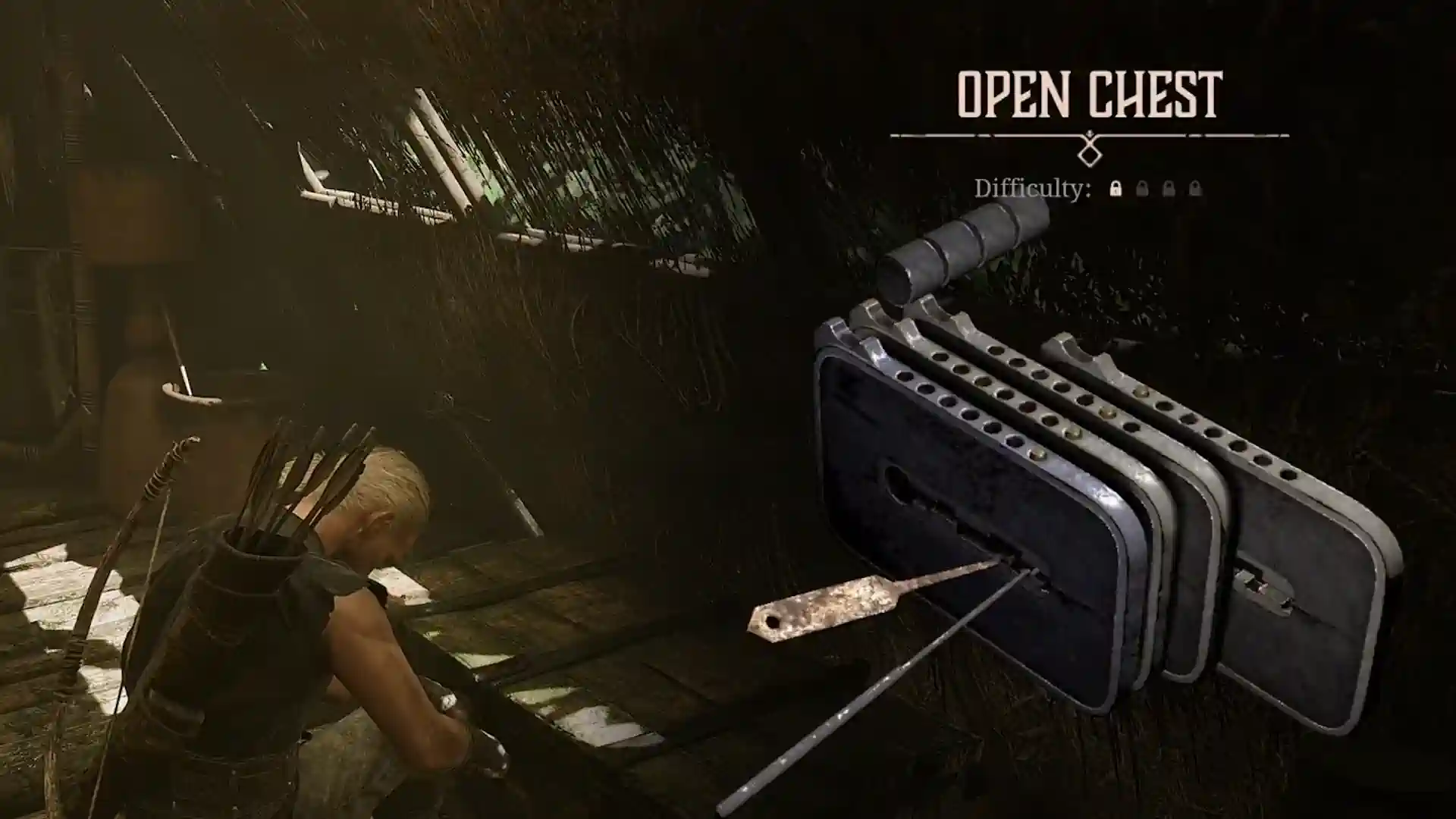 In-game screenshot showing Cor Kalom's chest lock mechanism positions.